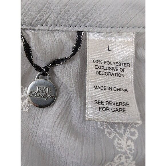 BKE Tank Top Womens L Gray Semi Sheer Embroidered Boho Festival Coastal Cowgirl - Picture 4 of 7